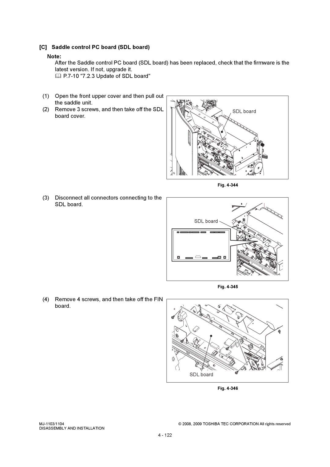 Toshiba MJ-1104, MJ-1103 service manual Saddle control PC board SDL board 