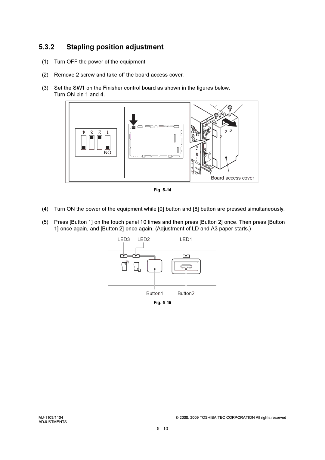 Toshiba MJ-1104, MJ-1103 service manual Stapling position adjustment 