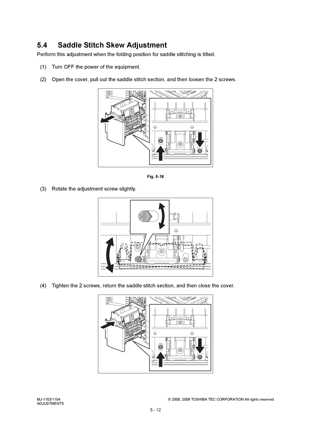 Toshiba MJ-1104, MJ-1103 service manual Saddle Stitch Skew Adjustment 