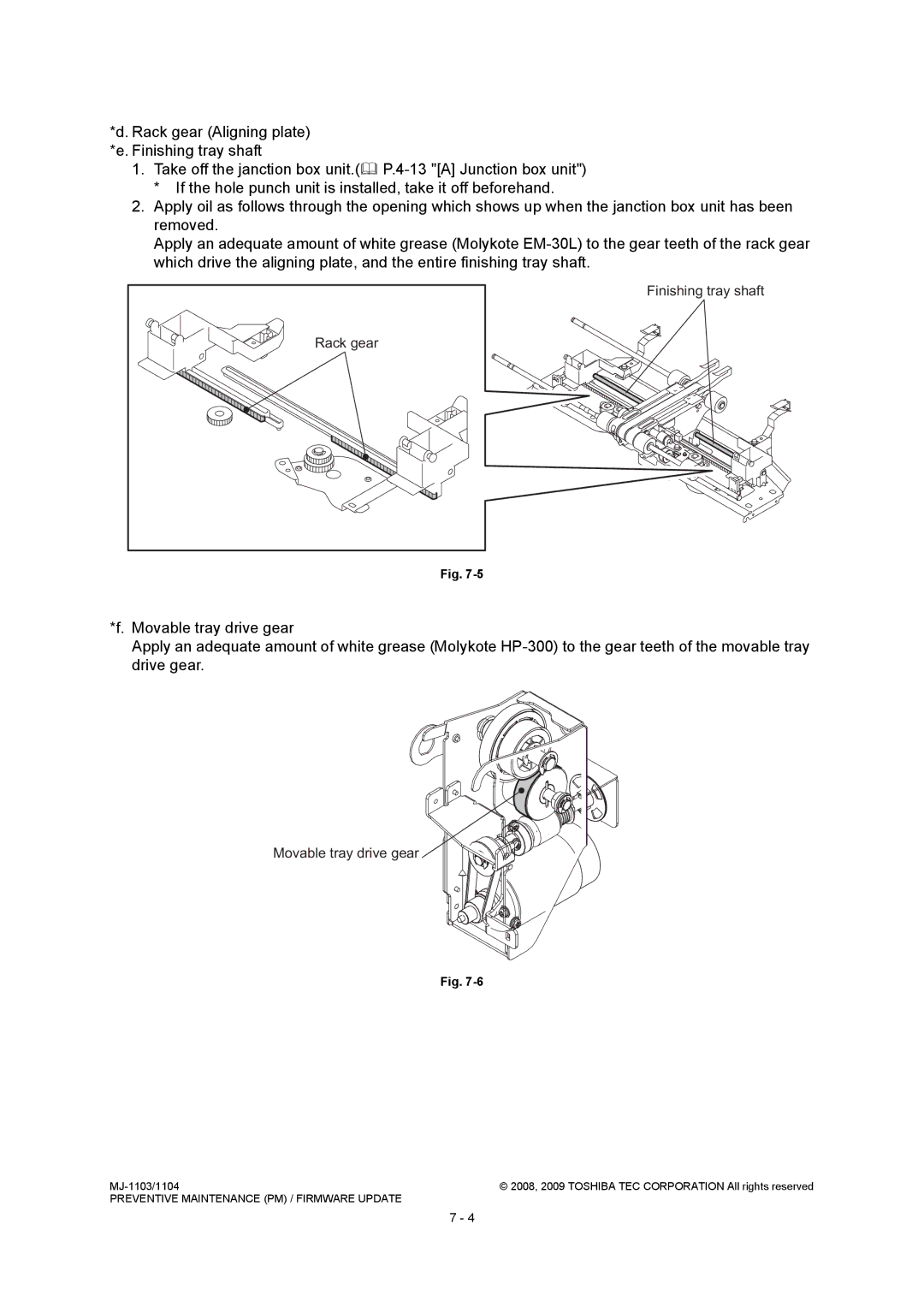 Toshiba MJ-1104, MJ-1103 service manual Finishing tray shaft Rack gear 