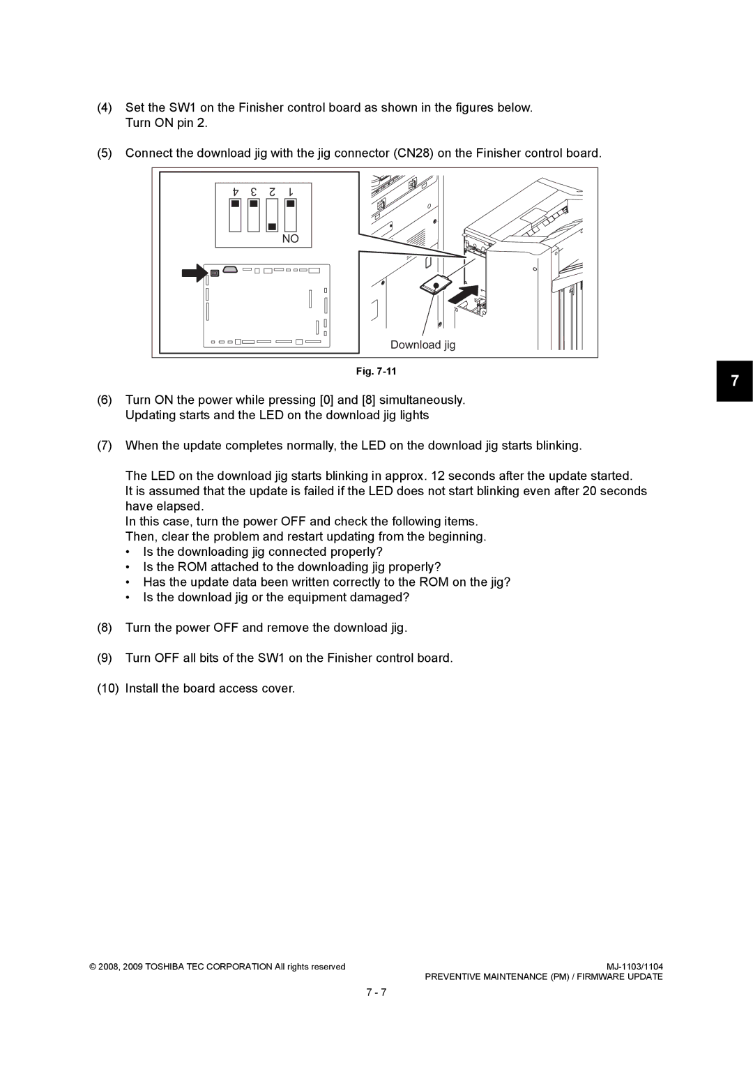 Toshiba MJ-1103, MJ-1104 service manual Download jig 