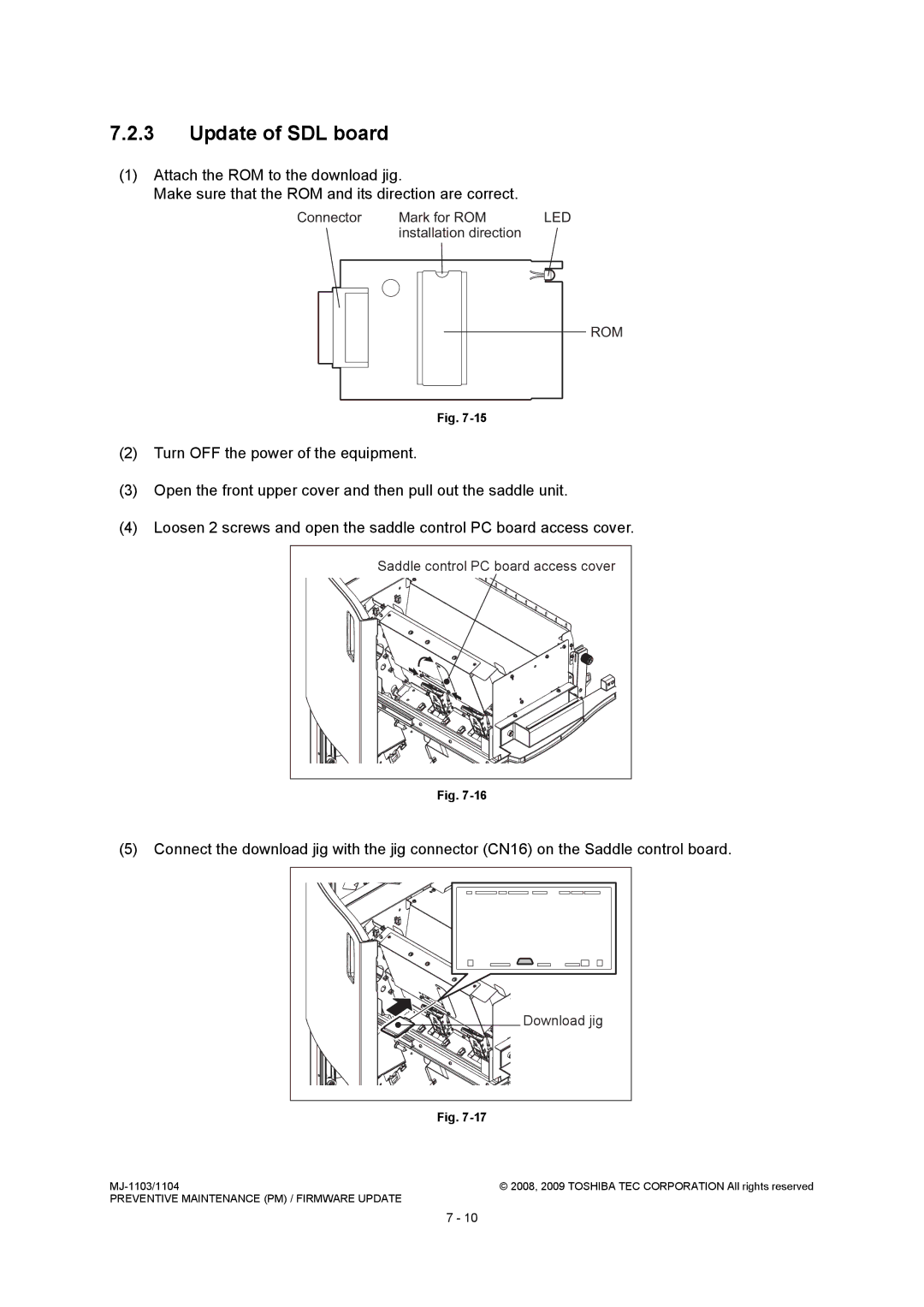 Toshiba MJ-1104, MJ-1103 service manual Update of SDL board, Download jig 