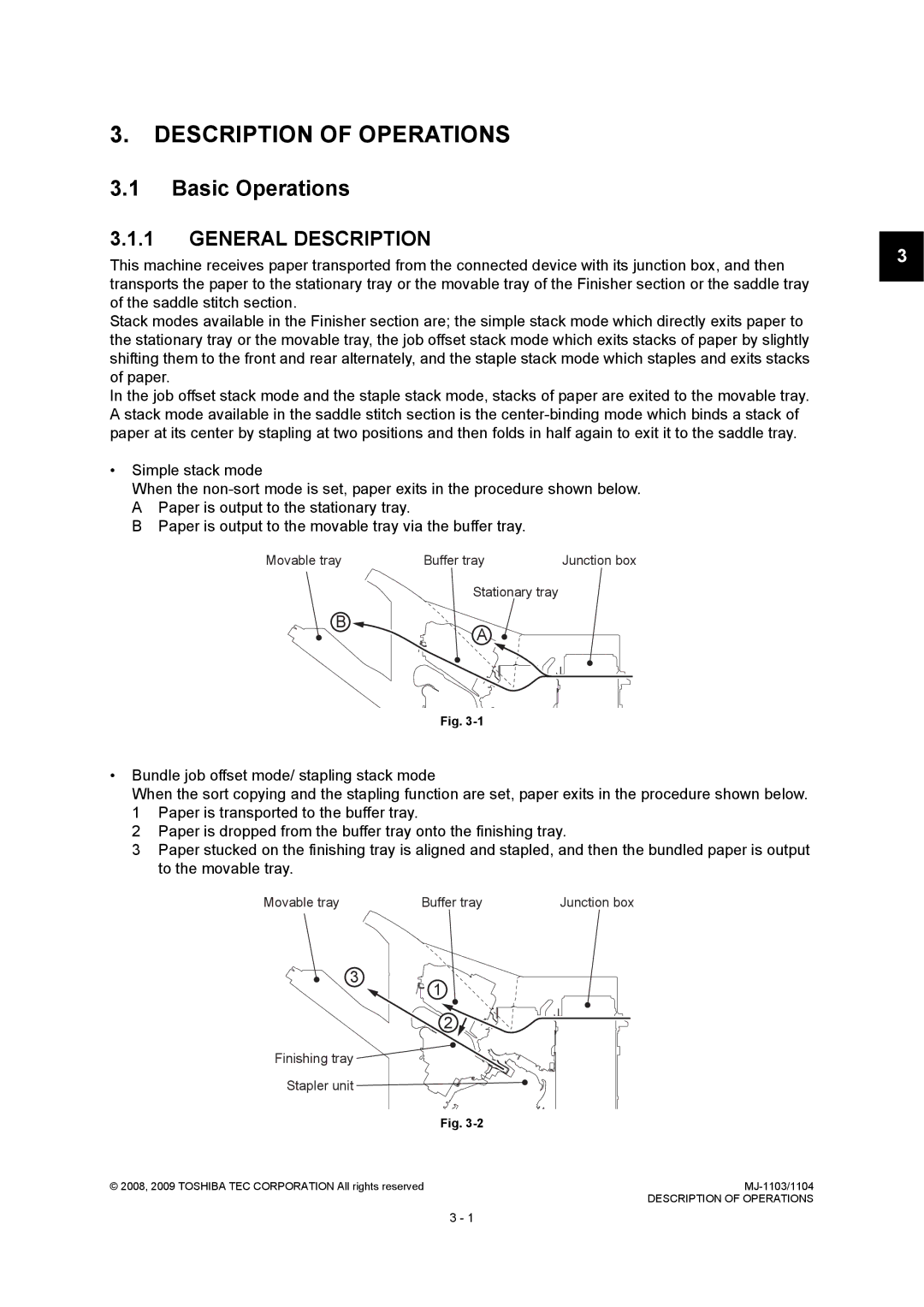 Toshiba MJ-1103, MJ-1104 service manual Description of Operations, Basic Operations 