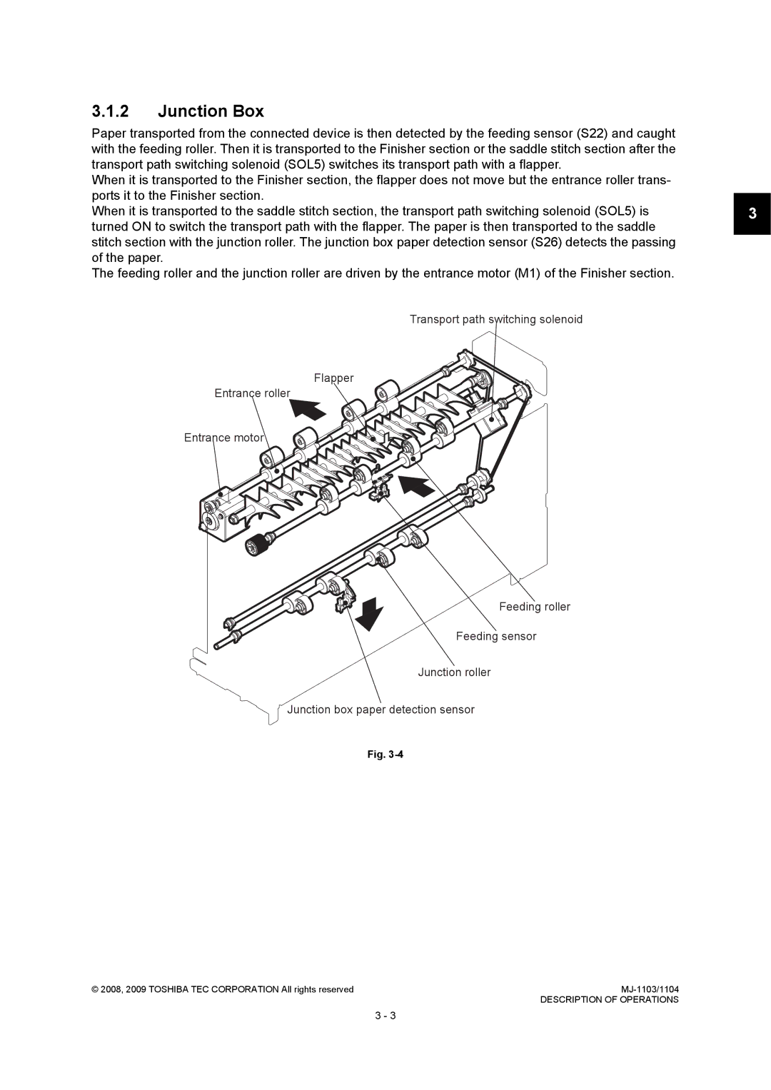 Toshiba MJ-1103, MJ-1104 service manual Junction Box, Junction box paper detection sensor 