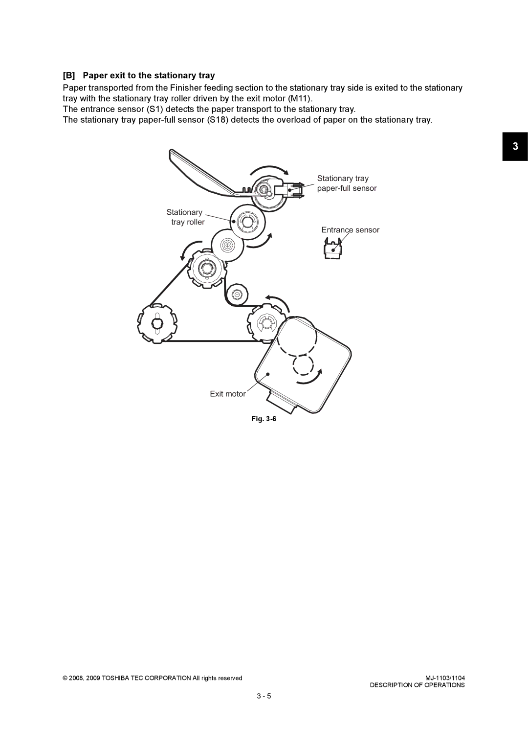 Toshiba MJ-1103, MJ-1104 service manual Paper exit to the stationary tray, Stationary Tray roller Entrance sensor Exit motor 