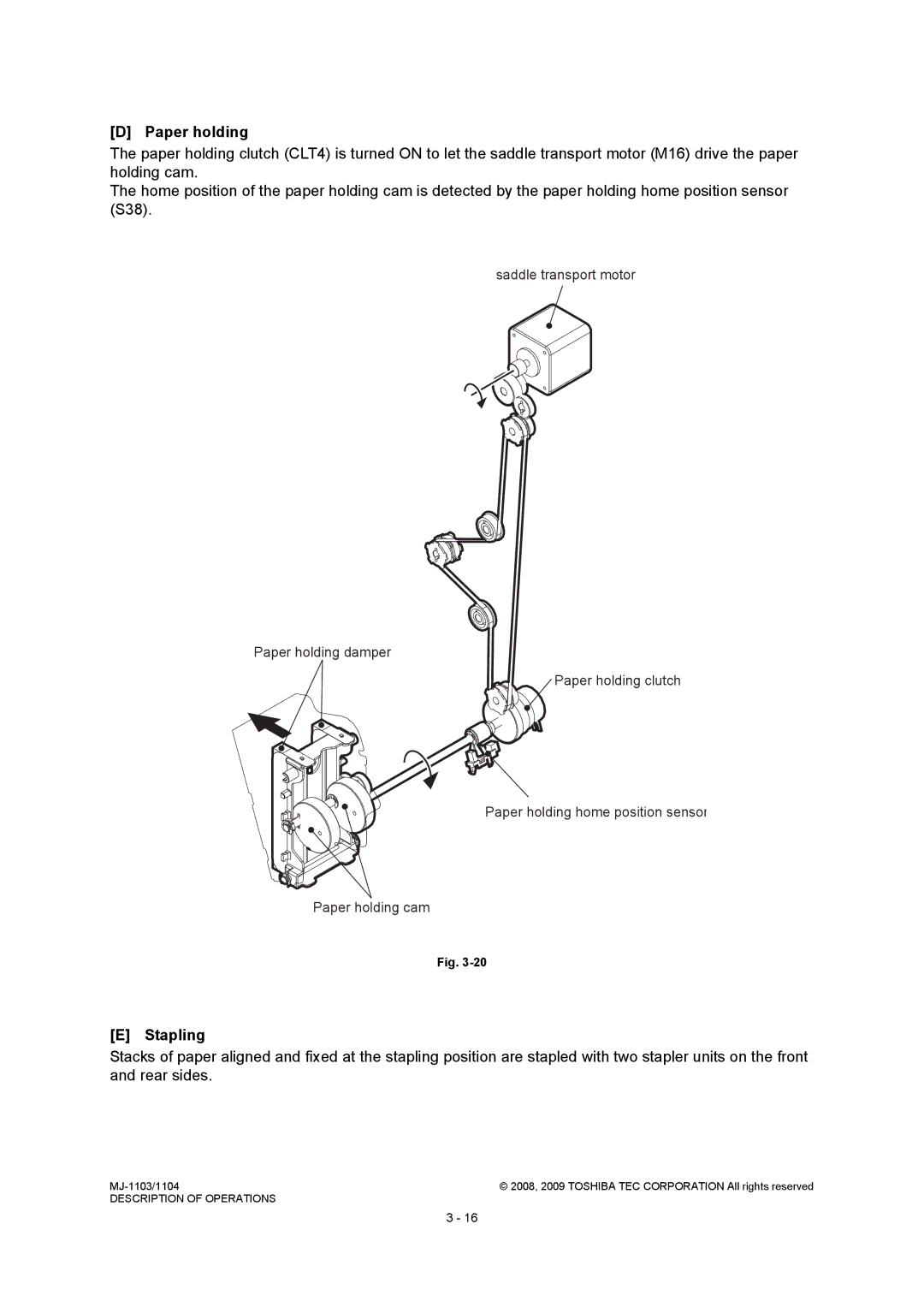 Toshiba MJ-1104, MJ-1103 service manual Paper holding, Stapling 