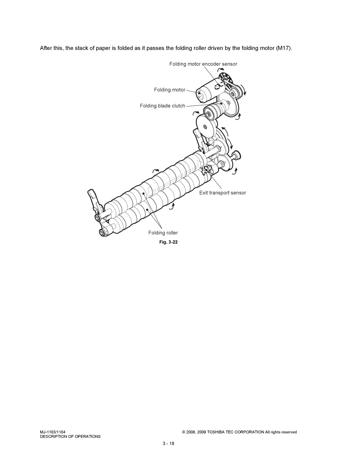 Toshiba MJ-1104, MJ-1103 service manual Folding motor encoder sensor, Exit transport sensor Folding roller 