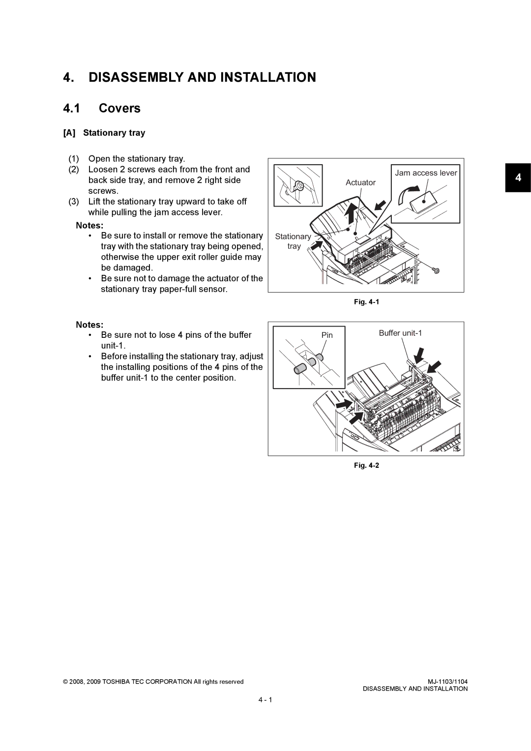 Toshiba MJ-1103, MJ-1104 service manual Covers, Stationary tray 