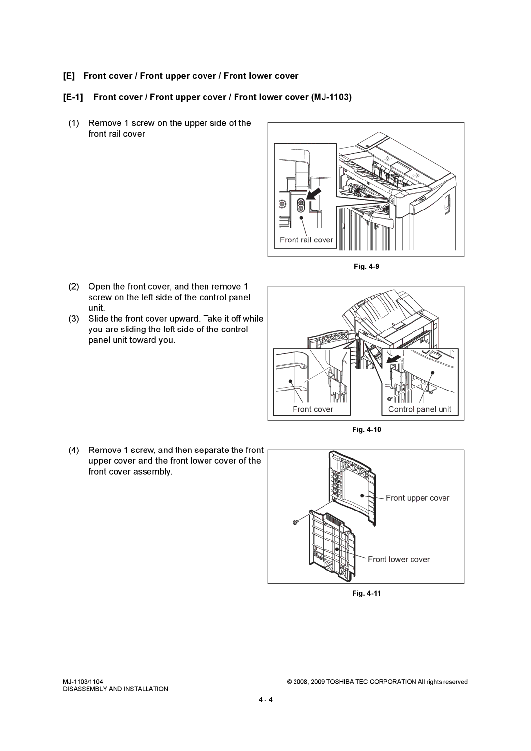 Toshiba MJ-1104, MJ-1103 service manual Front cover, Front upper cover 