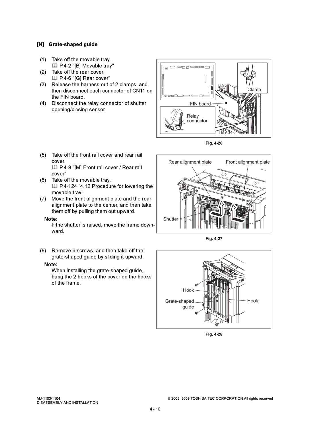 Toshiba MJ-1104, MJ-1103 service manual Grate-shaped guide, Relay, Connector, Shutter Hook 