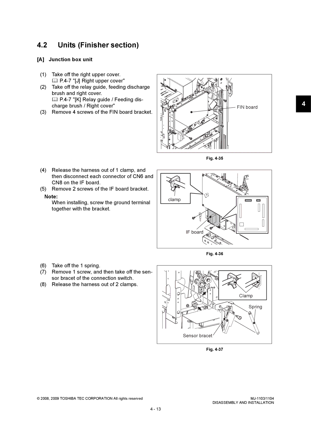 Toshiba MJ-1103, MJ-1104 service manual Units Finisher section, Junction box unit, Clamp, If board, Sensor bracet 