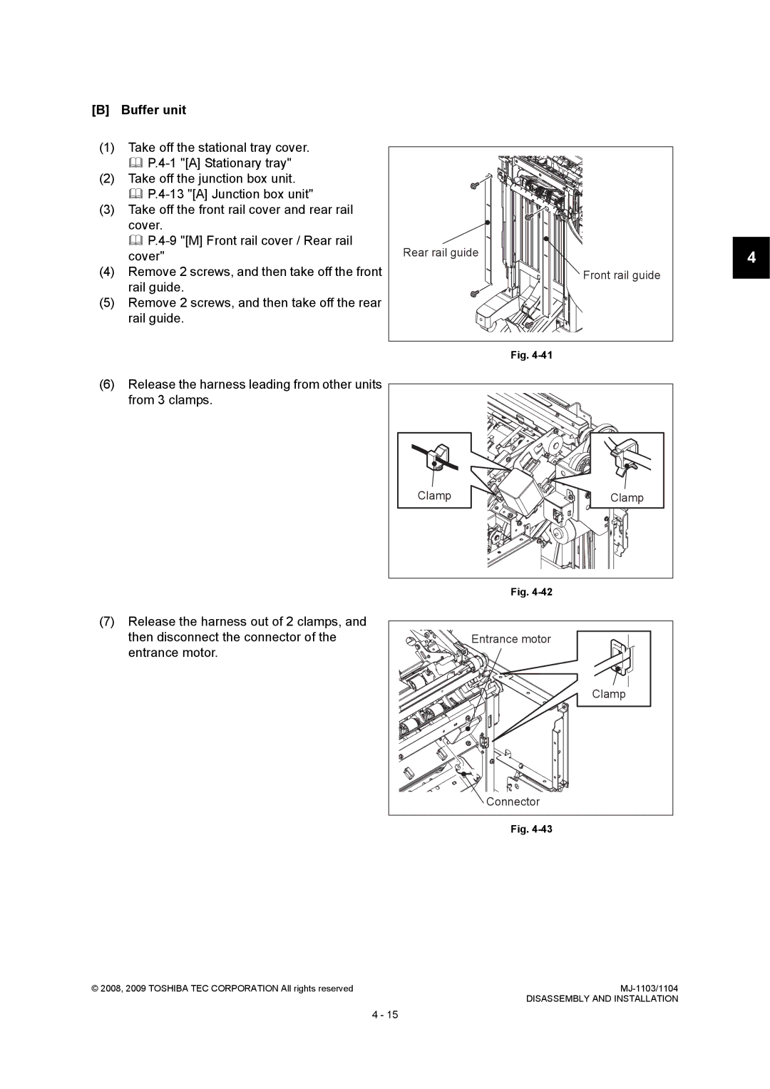 Toshiba MJ-1103, MJ-1104 service manual Buffer unit, Rear rail guide, Entrance motor 