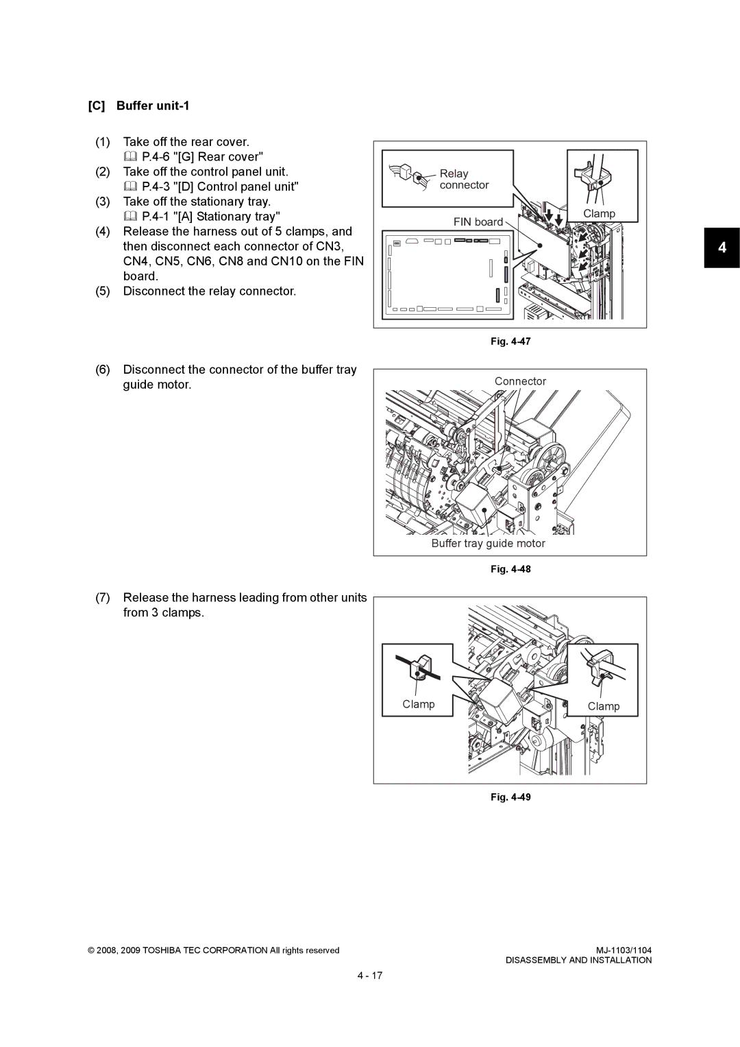 Toshiba MJ-1103 Buffer unit-1, Disconnect the connector of the buffer tray guide motor, Connector Buffer tray guide motor 