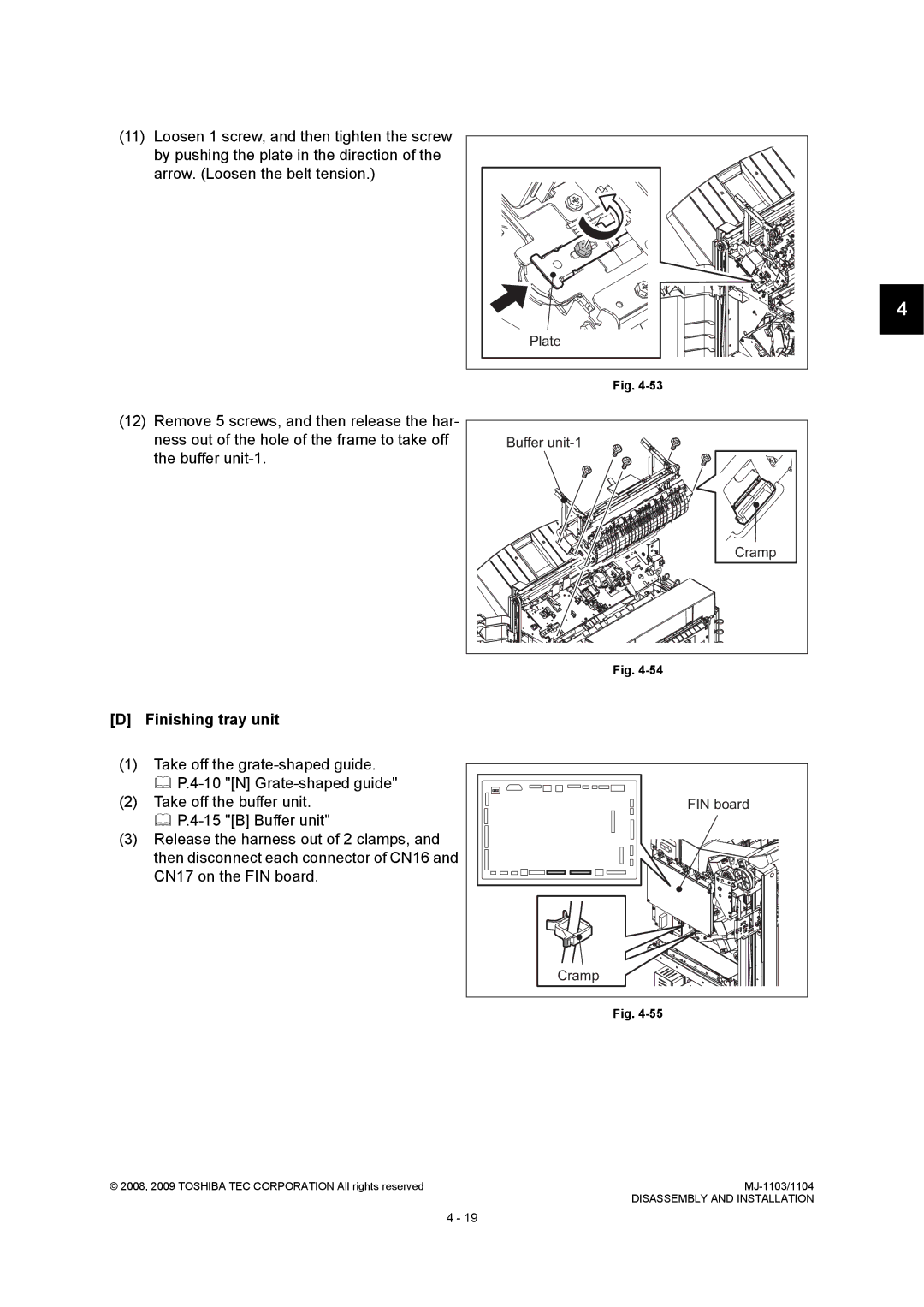 Toshiba MJ-1103, MJ-1104 service manual Finishing tray unit, Plate, Buffer unit-1 