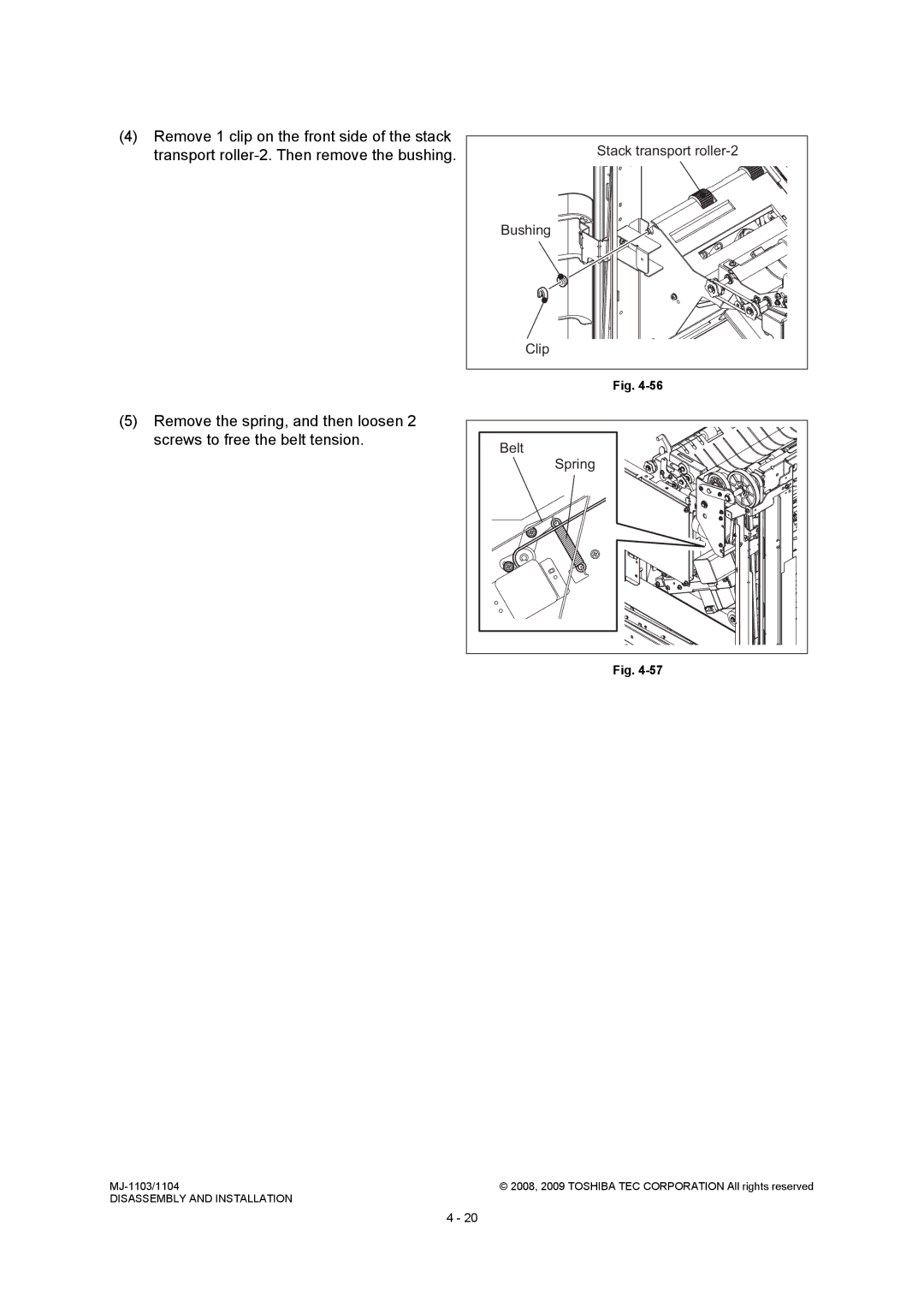 Toshiba MJ-1104, MJ-1103 service manual Bushing, Clip, Belt, Spring 