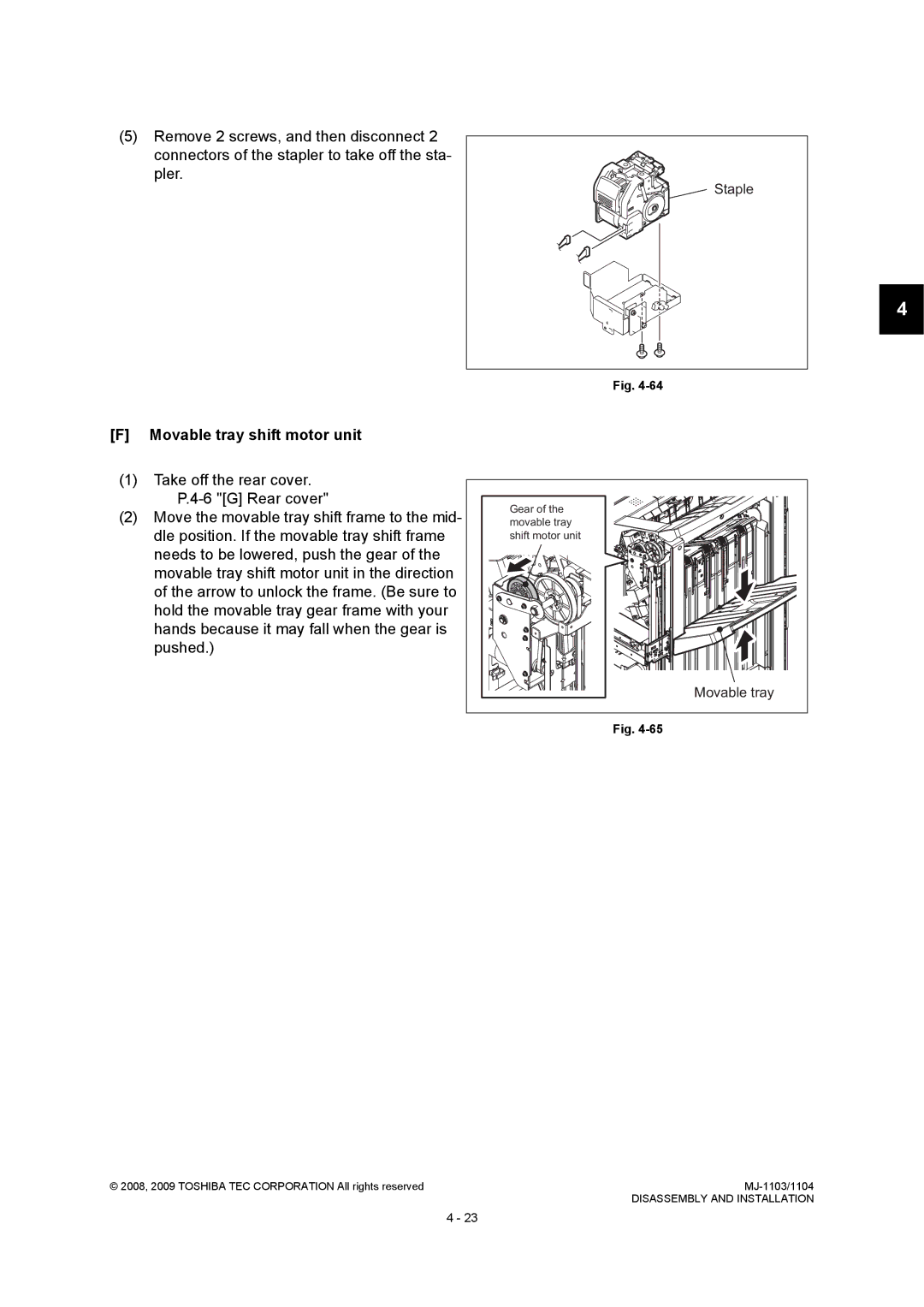 Toshiba MJ-1103, MJ-1104 service manual Movable tray shift motor unit 