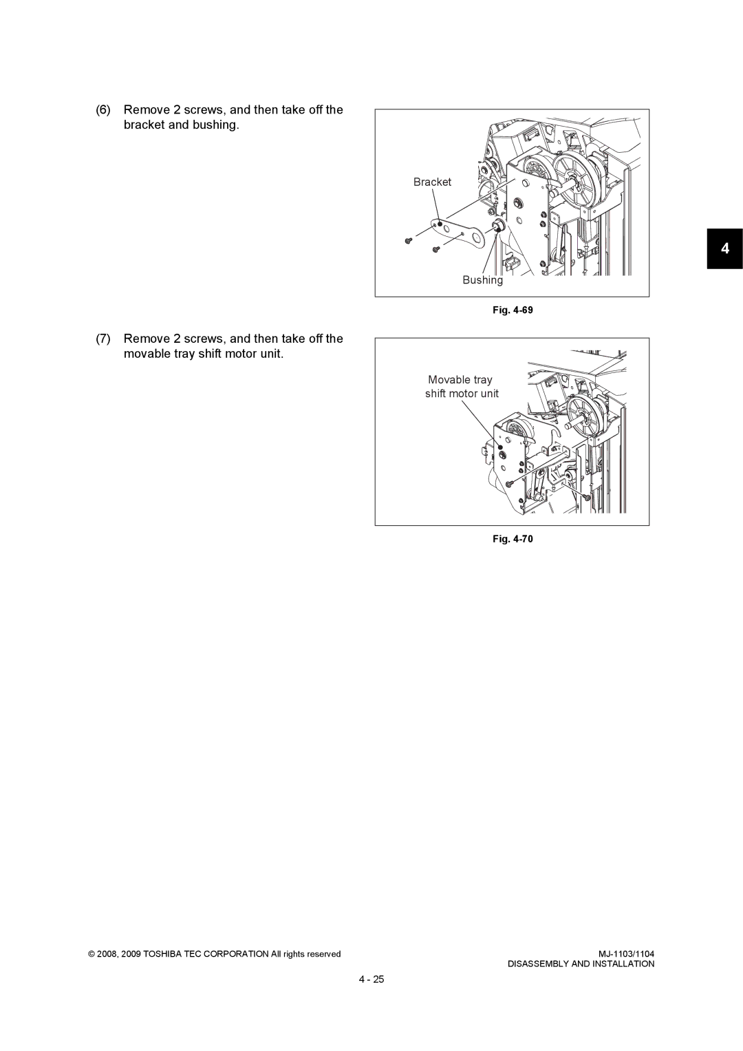 Toshiba MJ-1103, MJ-1104 service manual Bracket, Bushing, Shift motor unit 