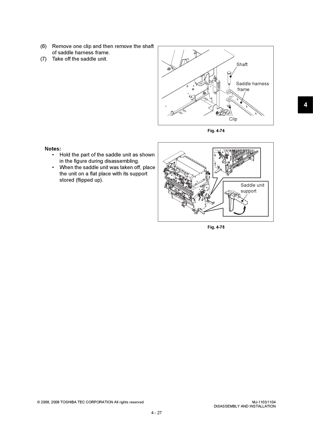 Toshiba MJ-1103, MJ-1104 service manual Shaft, Frame, Support 