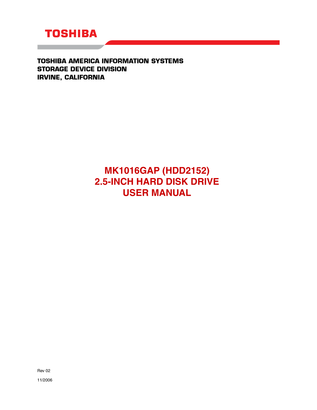 Toshiba MK1016GAP user manual Inch Hard Disk Drive 