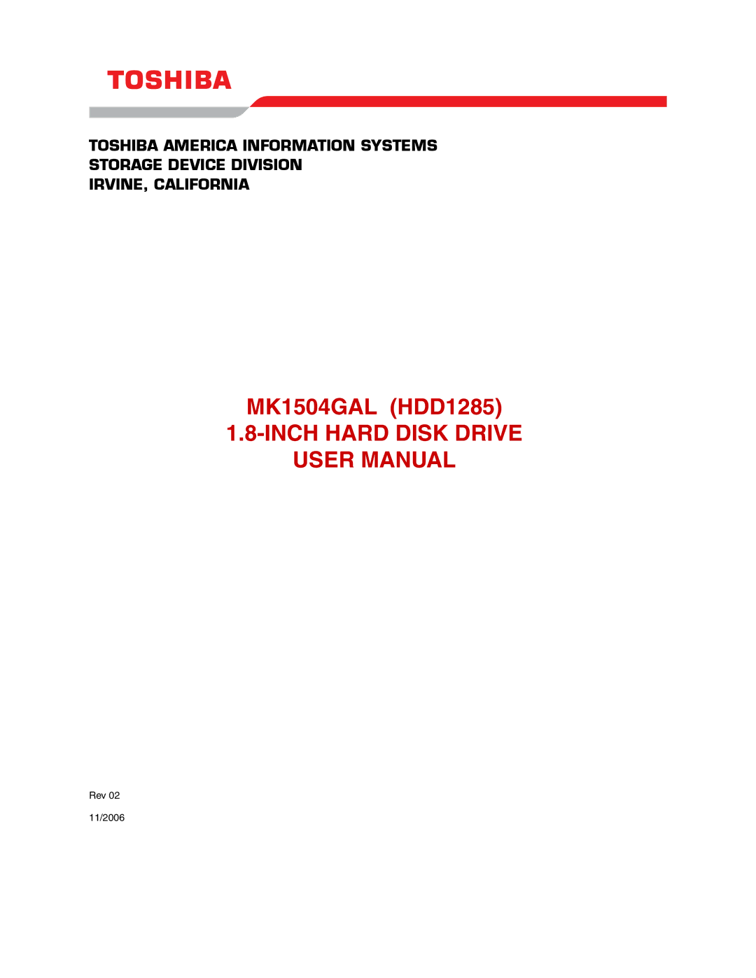 Toshiba MK1504GAL user manual Inch Hard Disk Drive 