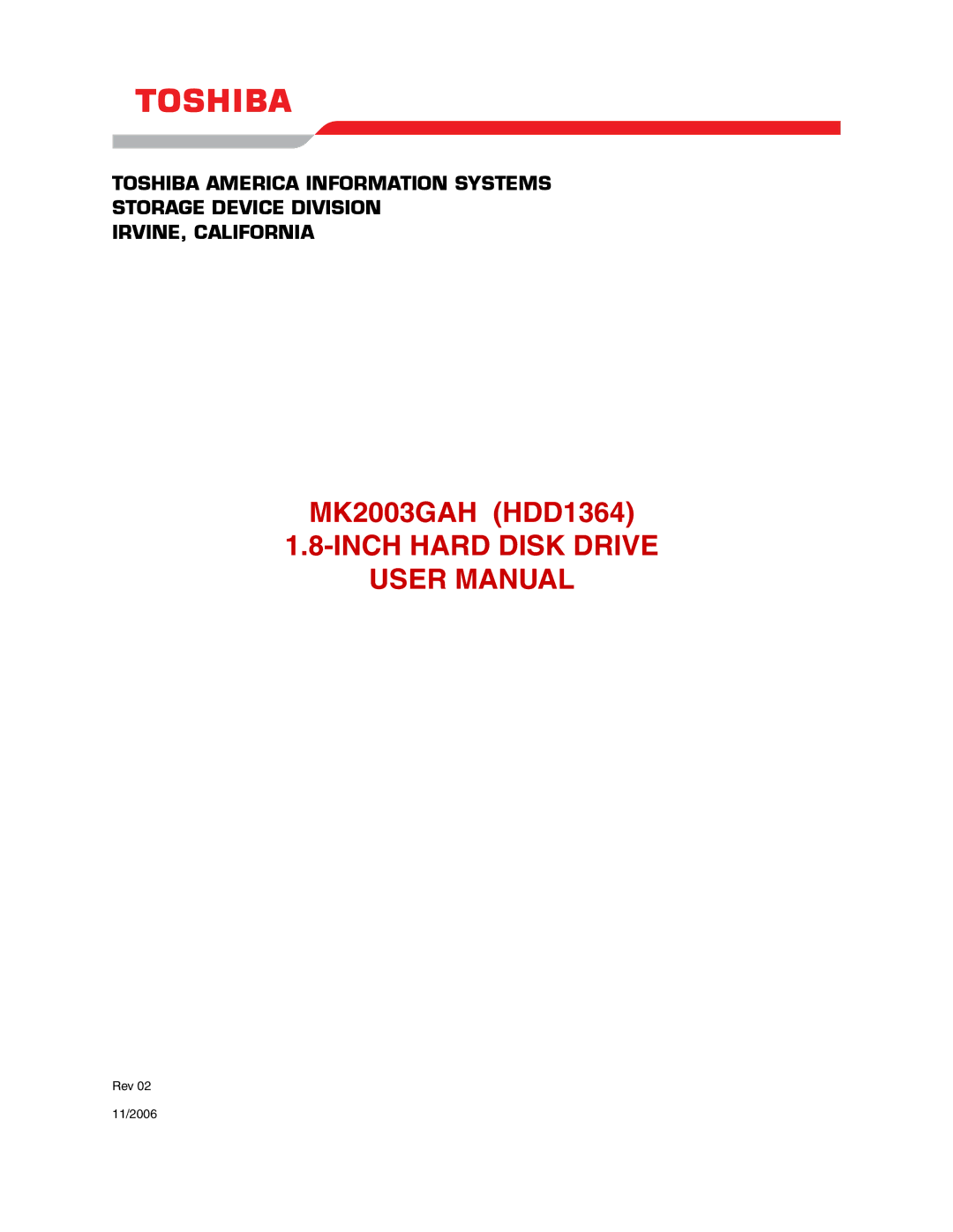 Toshiba MK2003GAH user manual Inch Hard Disk Drive 