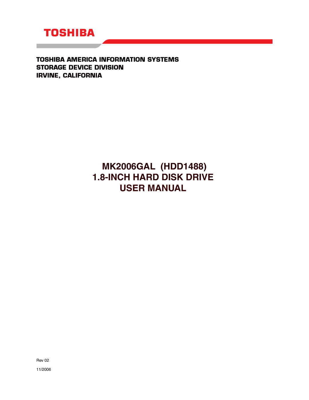 Toshiba MK2006GAL user manual IRVINE, California 