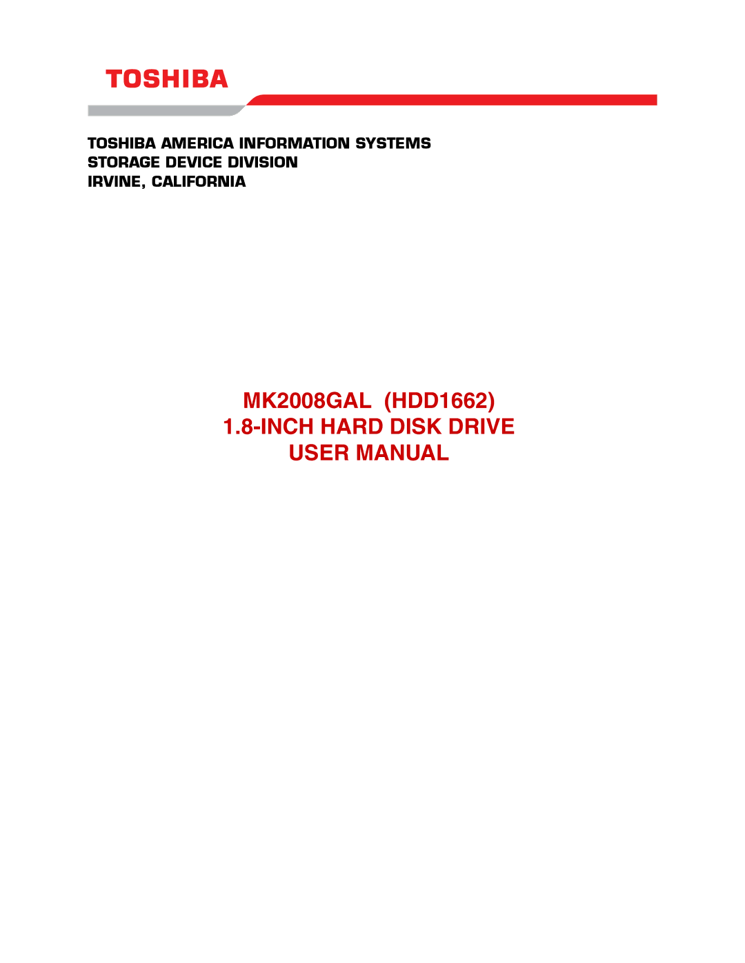 Toshiba MK2008GAL user manual Inch Hard Disk Drive 