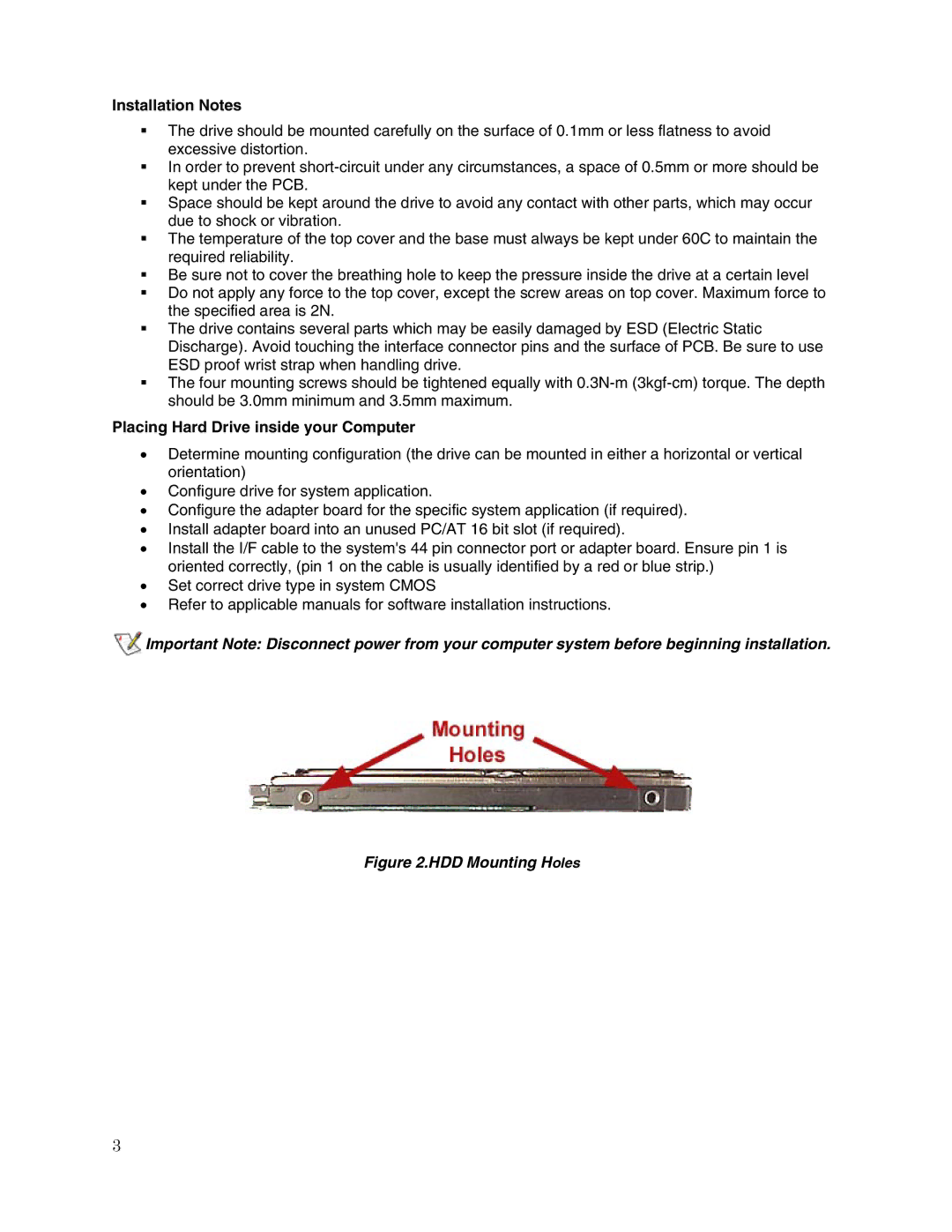 Toshiba MK2017GAP (HDD2158) user manual Installation Notes, Placing Hard Drive inside your Computer 