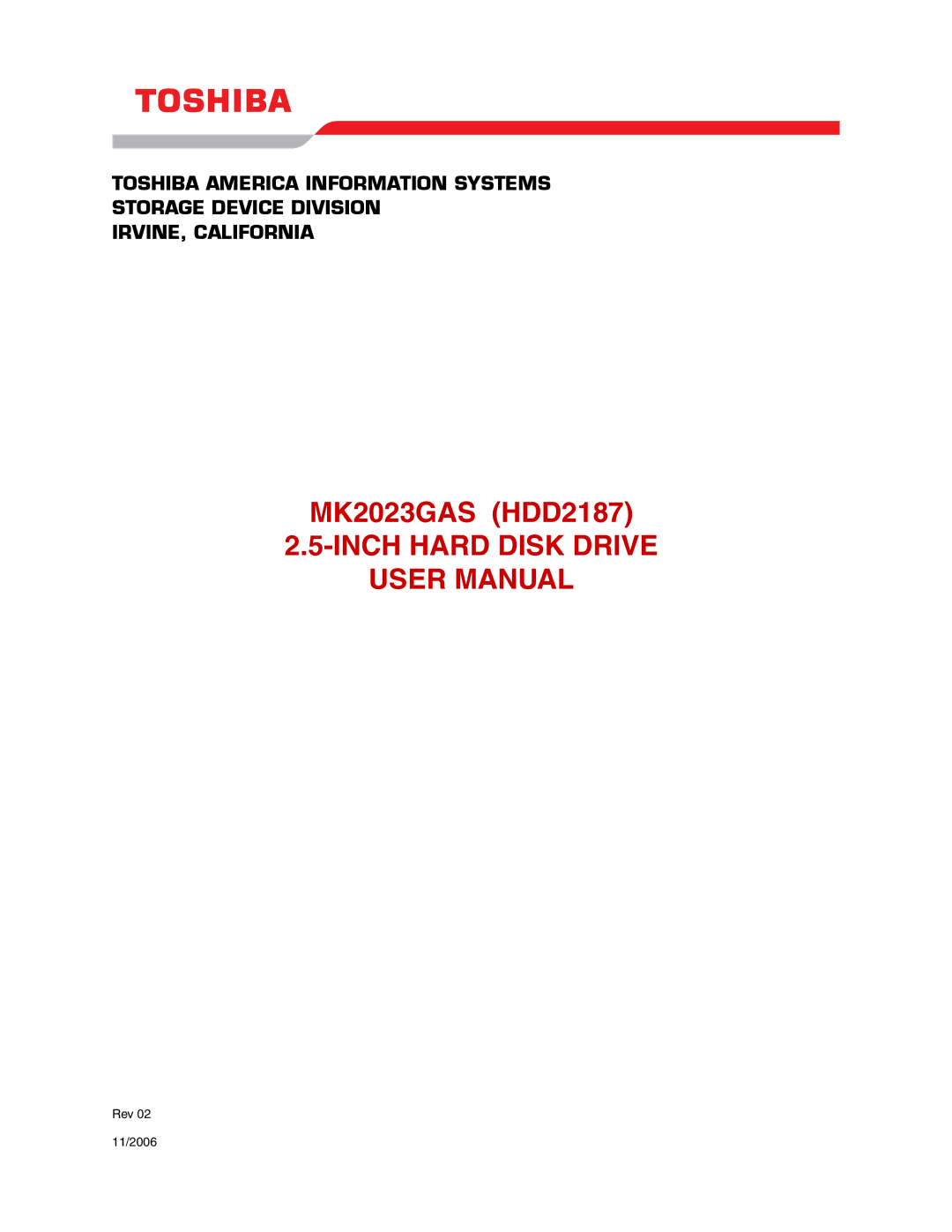 Toshiba MK2023GAS user manual Inch Hard Disk Drive 