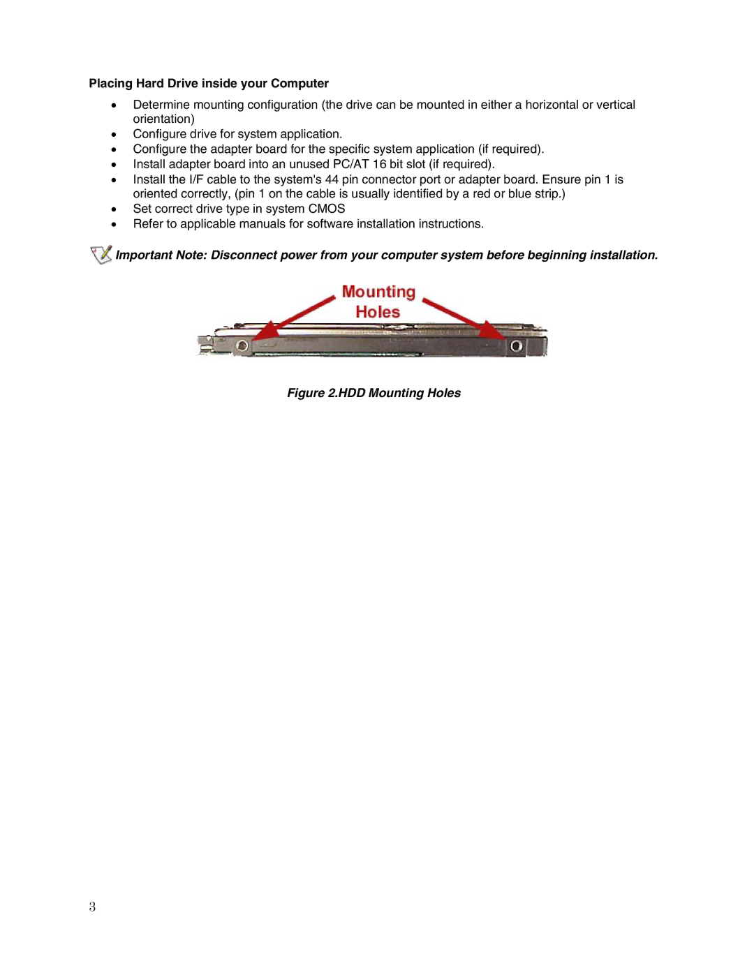 Toshiba MK3019GAX user manual Placing Hard Drive inside your Computer, HDD Mounting Holes 