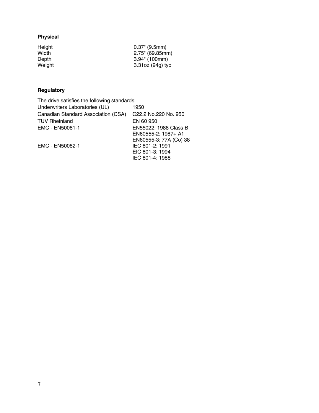 Toshiba MK3021GAS (HDD2181) user manual Physical, Regulatory 