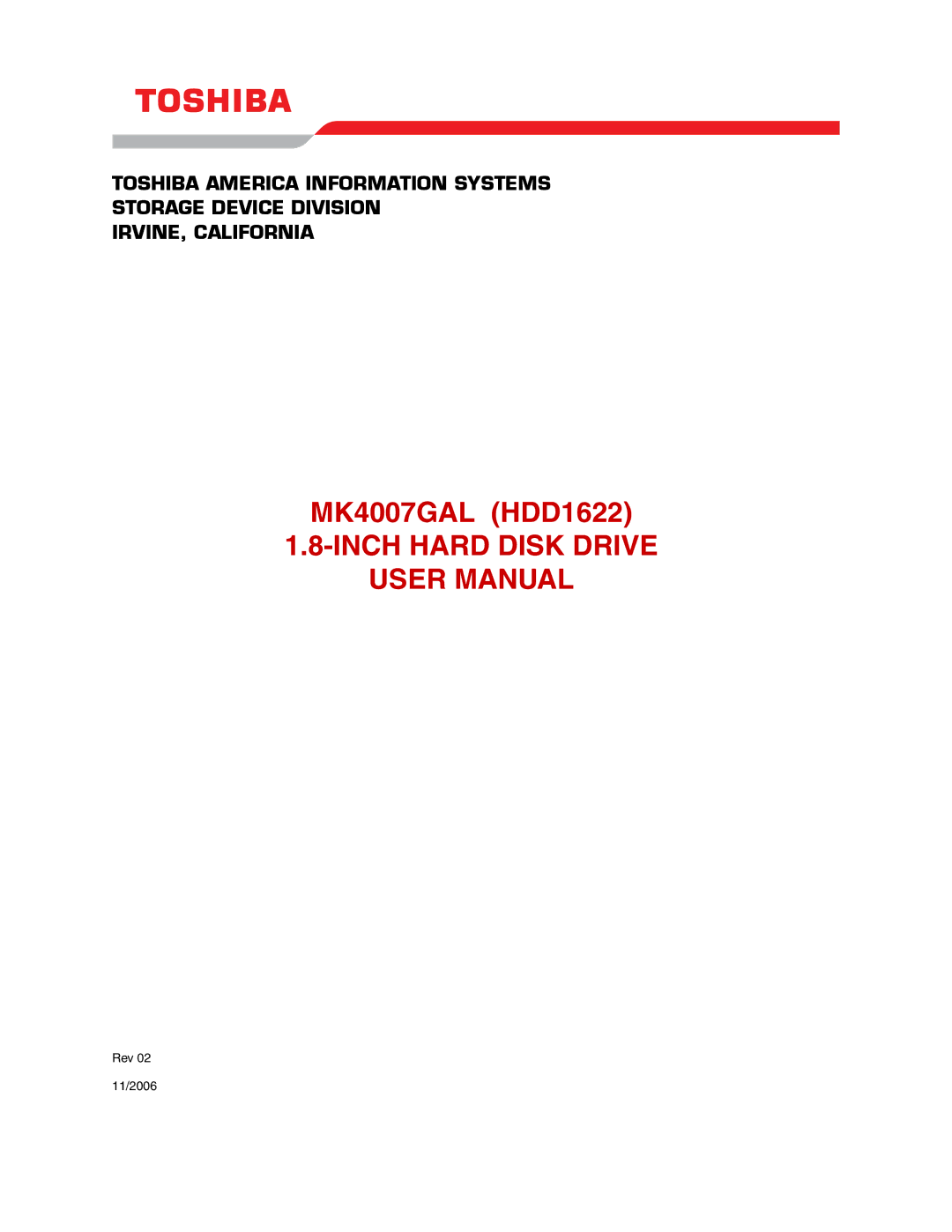 Toshiba MK4007GAL user manual Inch Hard Disk Drive 