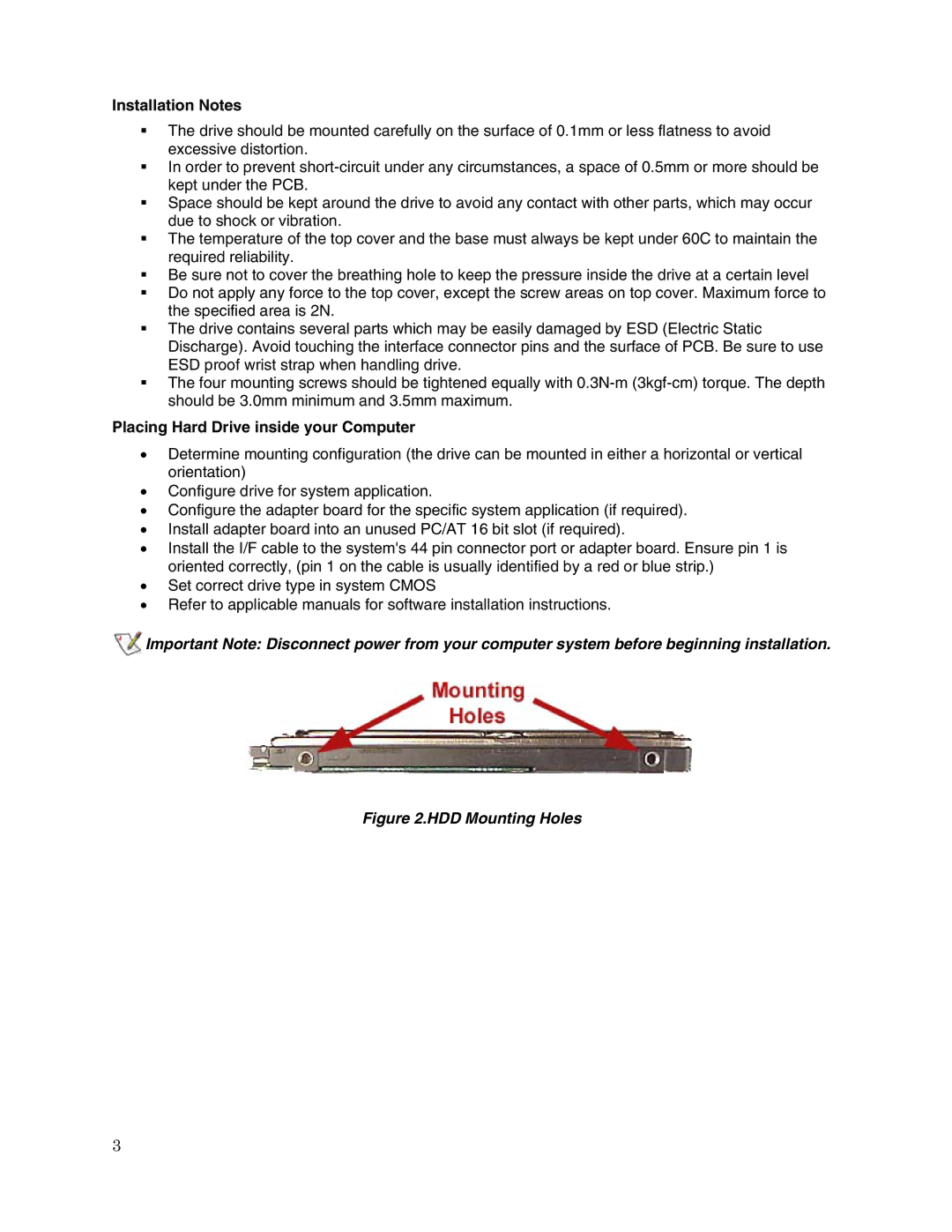 Toshiba MK4019GAX user manual Installation Notes, Placing Hard Drive inside your Computer 