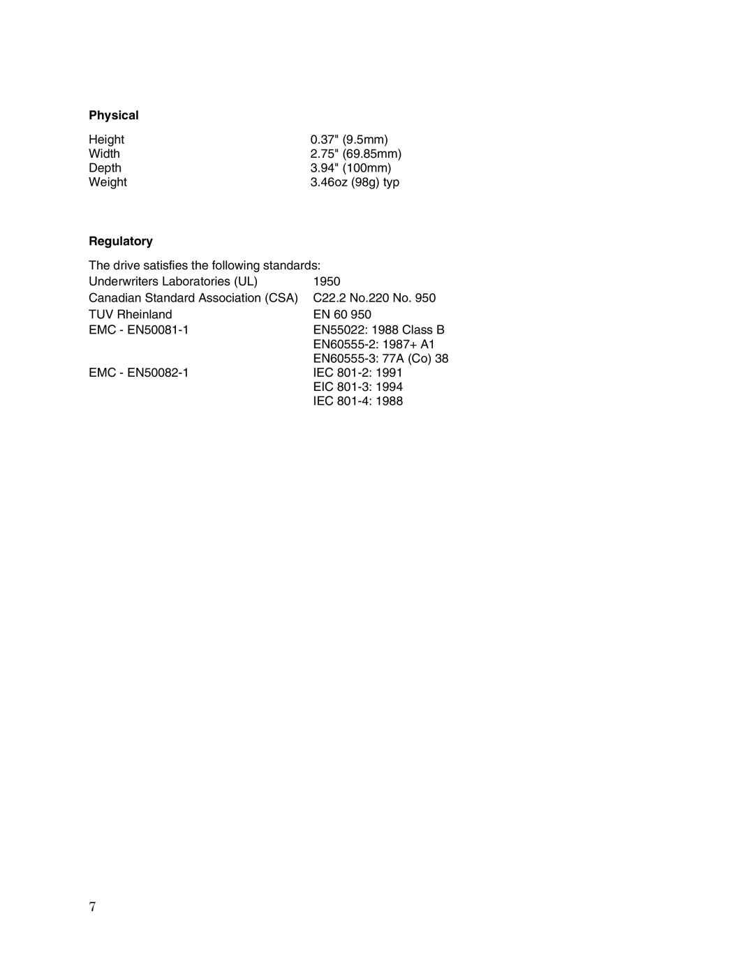 Toshiba MK4021GAS user manual Physical, Regulatory 