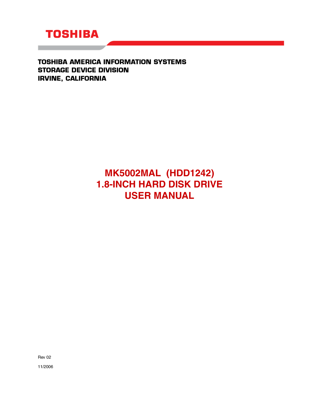 Toshiba MK5002MAL user manual Inch Hard Disk Drive 