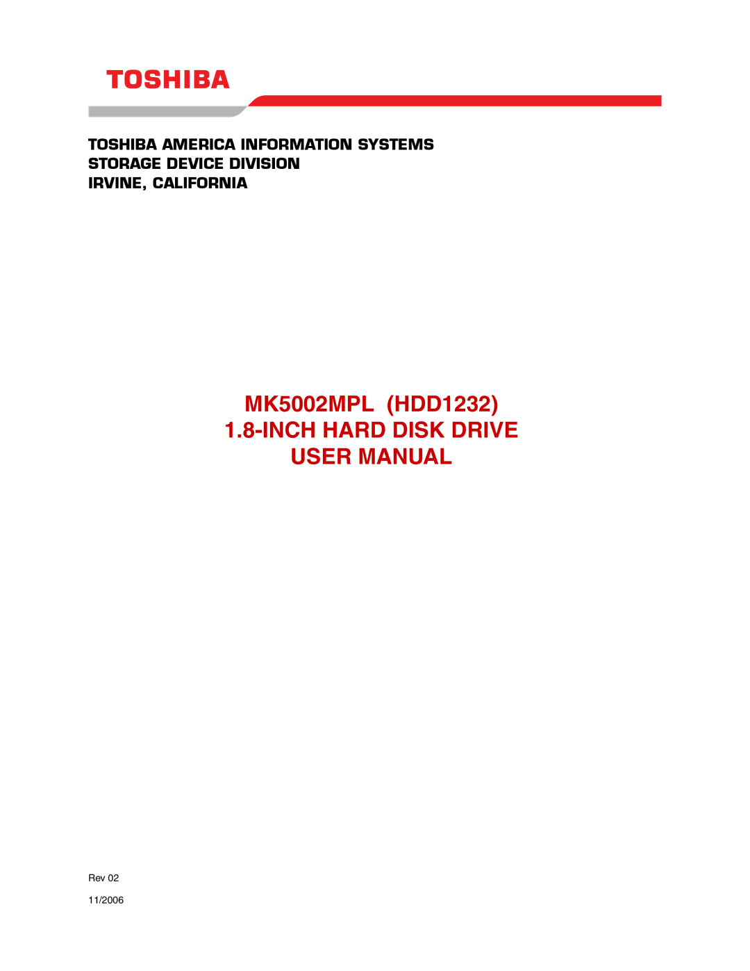 Toshiba MK5002MPL user manual Inch Hard Disk Drive 