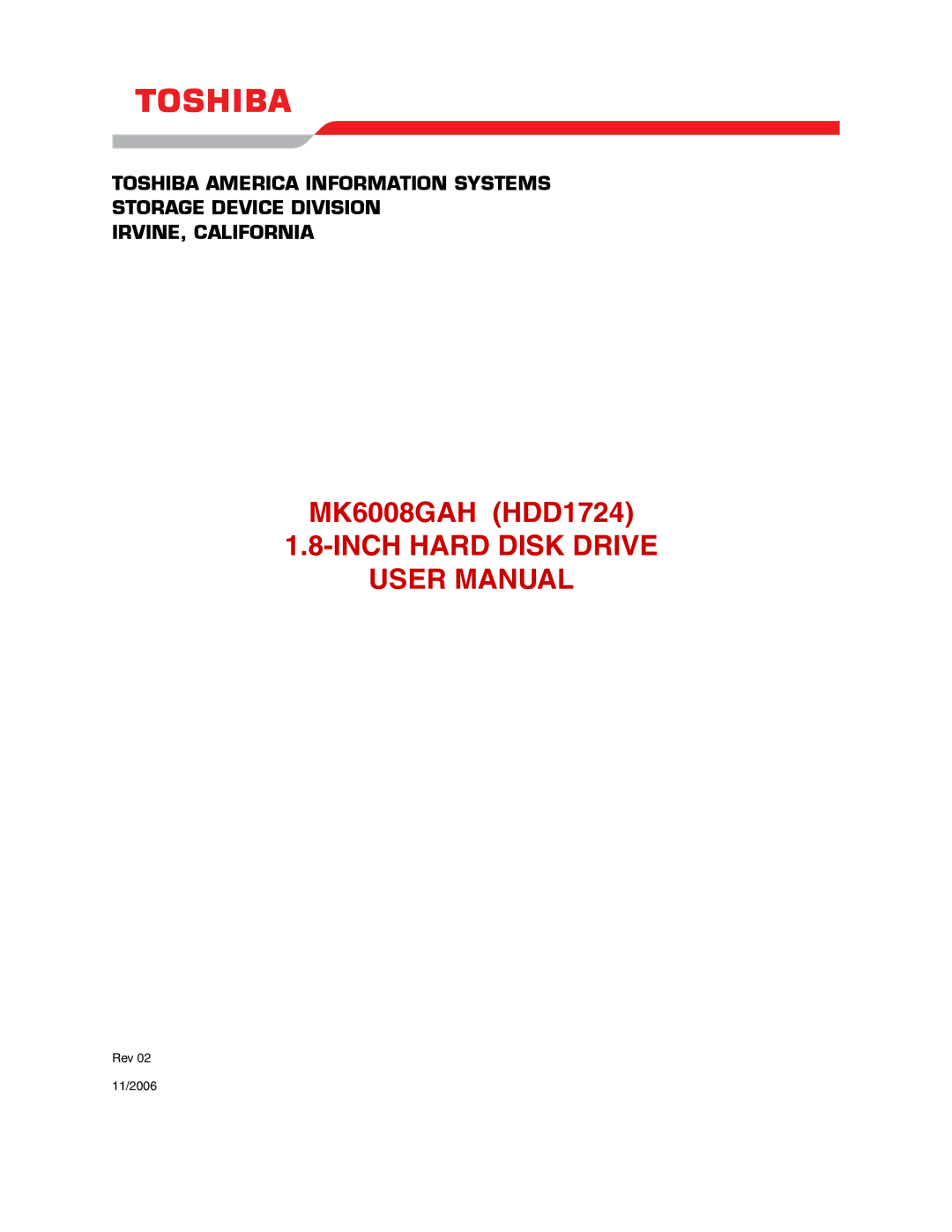 Toshiba MK6008GAH user manual Inch Hard Disk Drive 