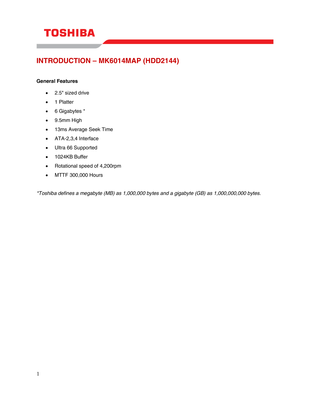 Toshiba user manual Introduction MK6014MAP HDD2144, General Features 