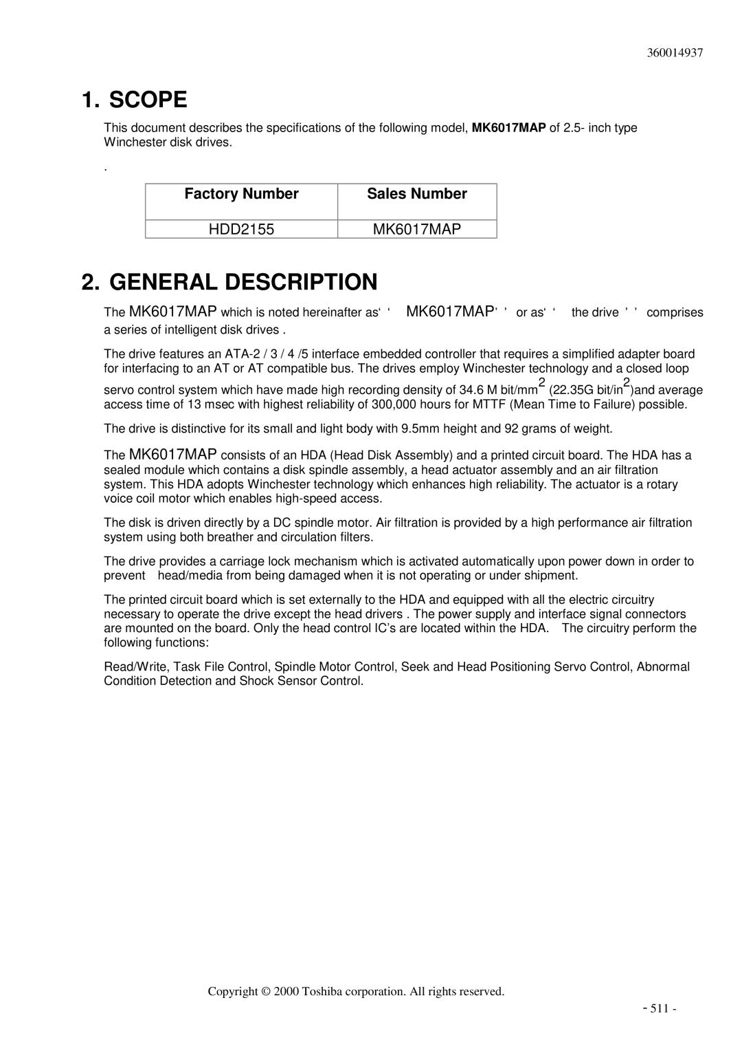 Toshiba MK6017MAP manual Scope 