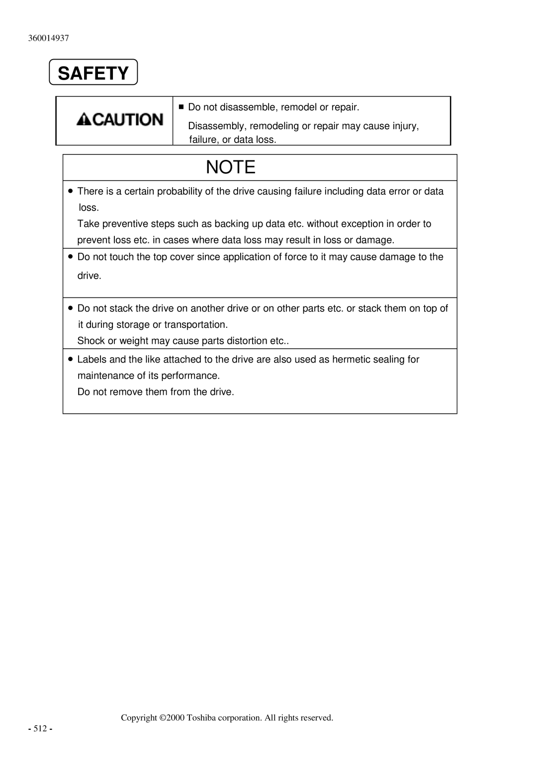 Toshiba MK6017MAP manual Copyright 2000 Toshiba corporation. All rights reserved 512 