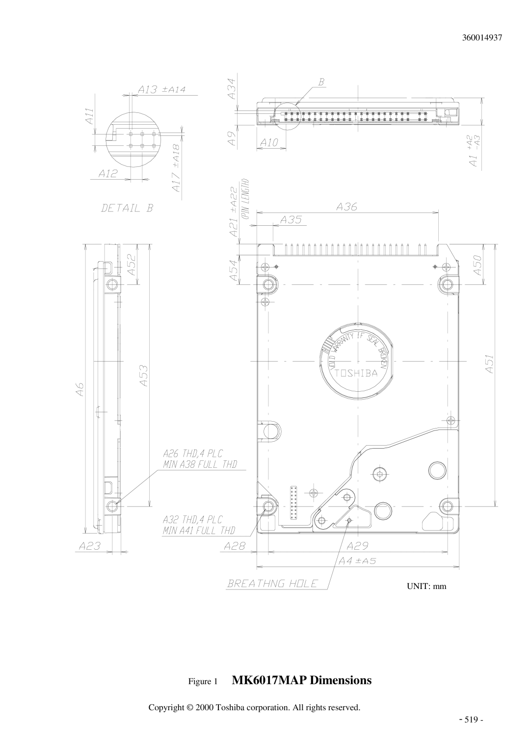 Toshiba manual MK6017MAP Dimensions 