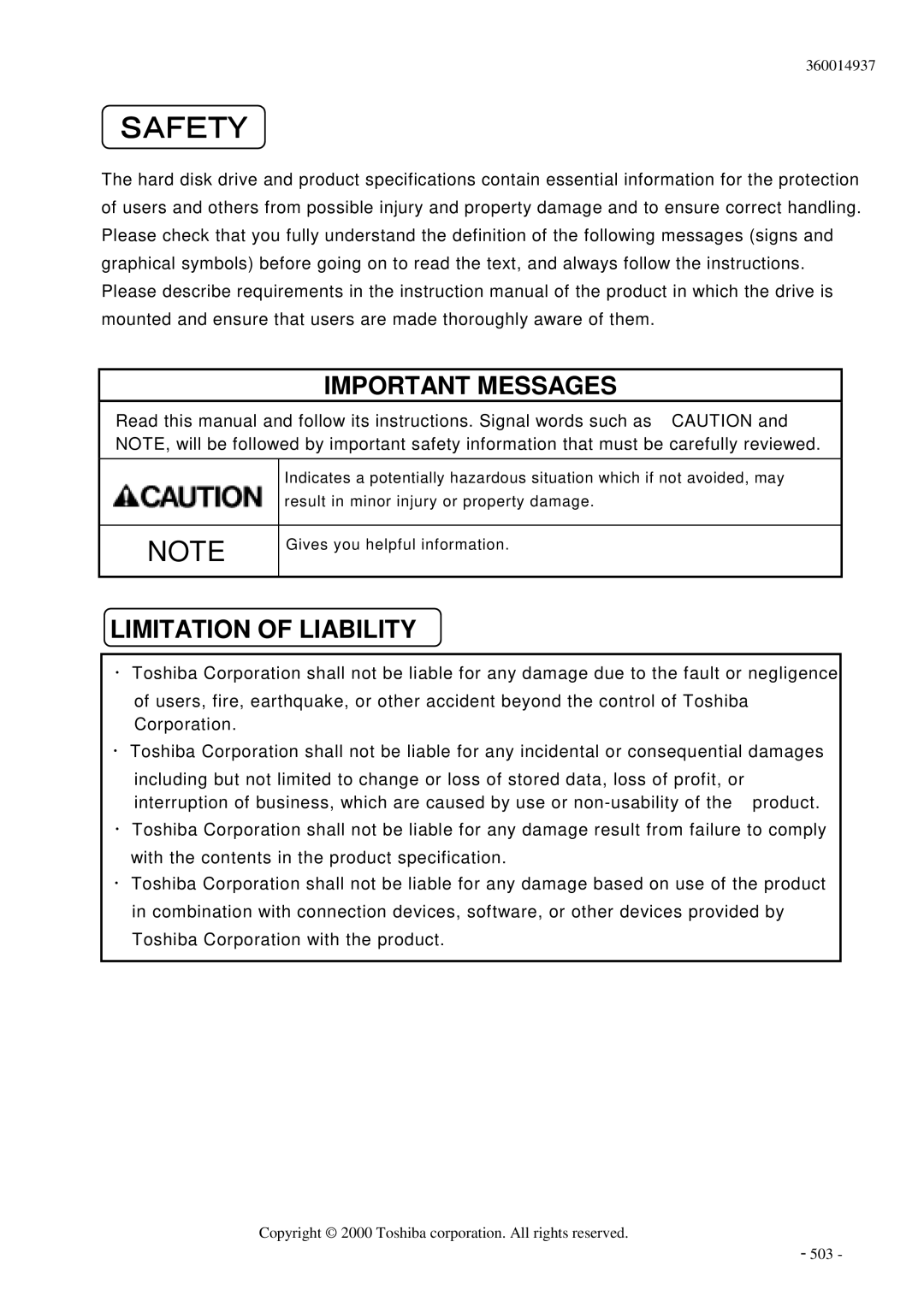 Toshiba MK6017MAP manual Ｓａｆｅｔｙ 