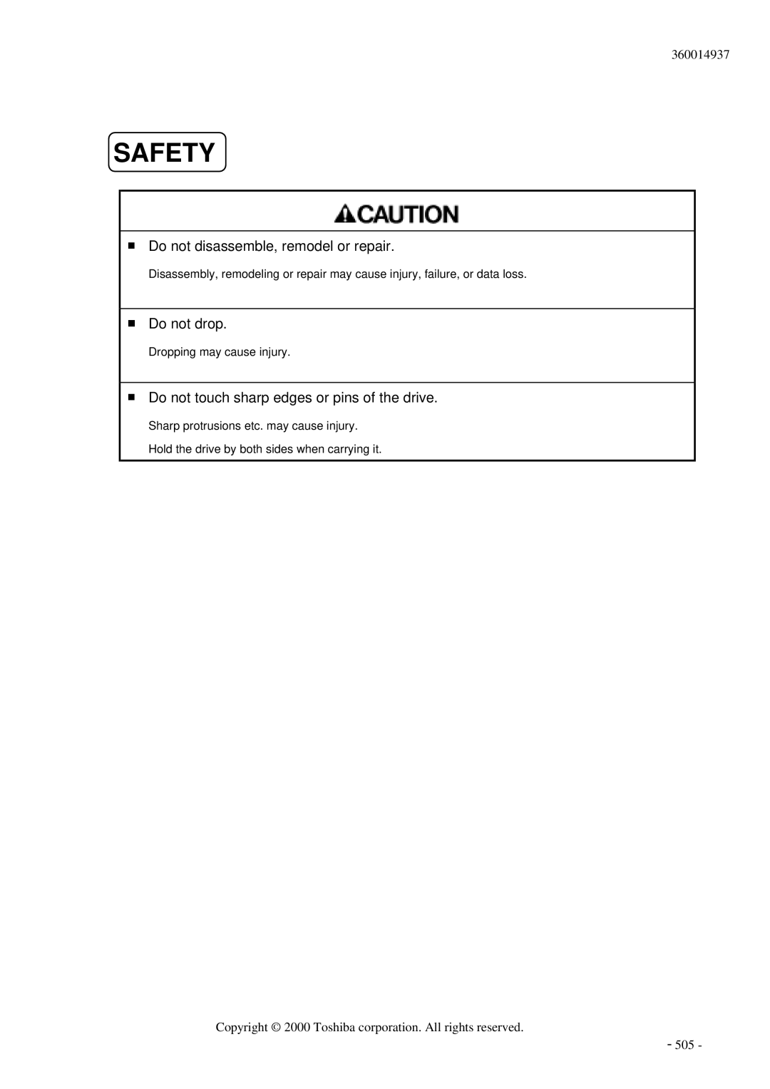 Toshiba MK6017MAP manual Safety 