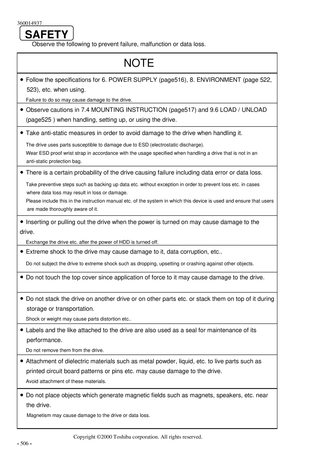 Toshiba MK6017MAP manual Copyright 2000 Toshiba corporation. All rights reserved 506 