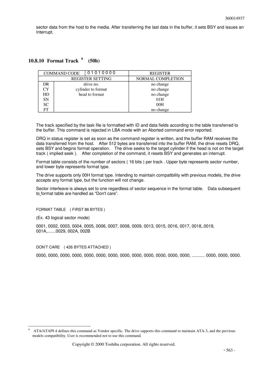 Toshiba MK6017MAP manual Format Track 50h 