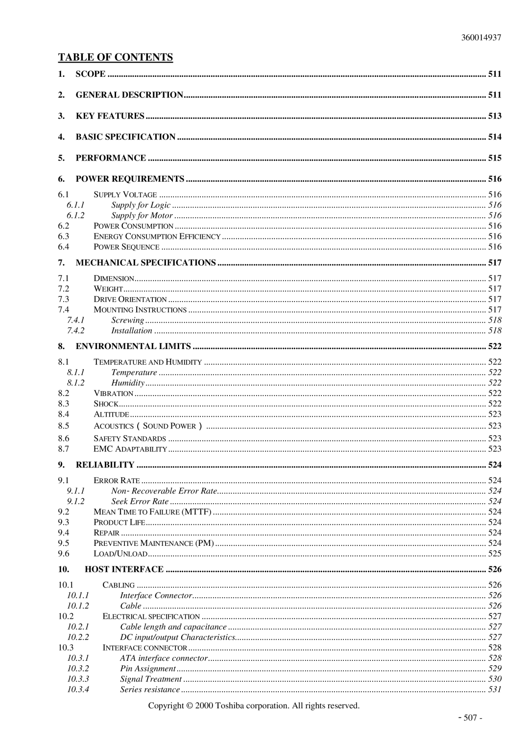 Toshiba MK6017MAP manual Table of Contents 