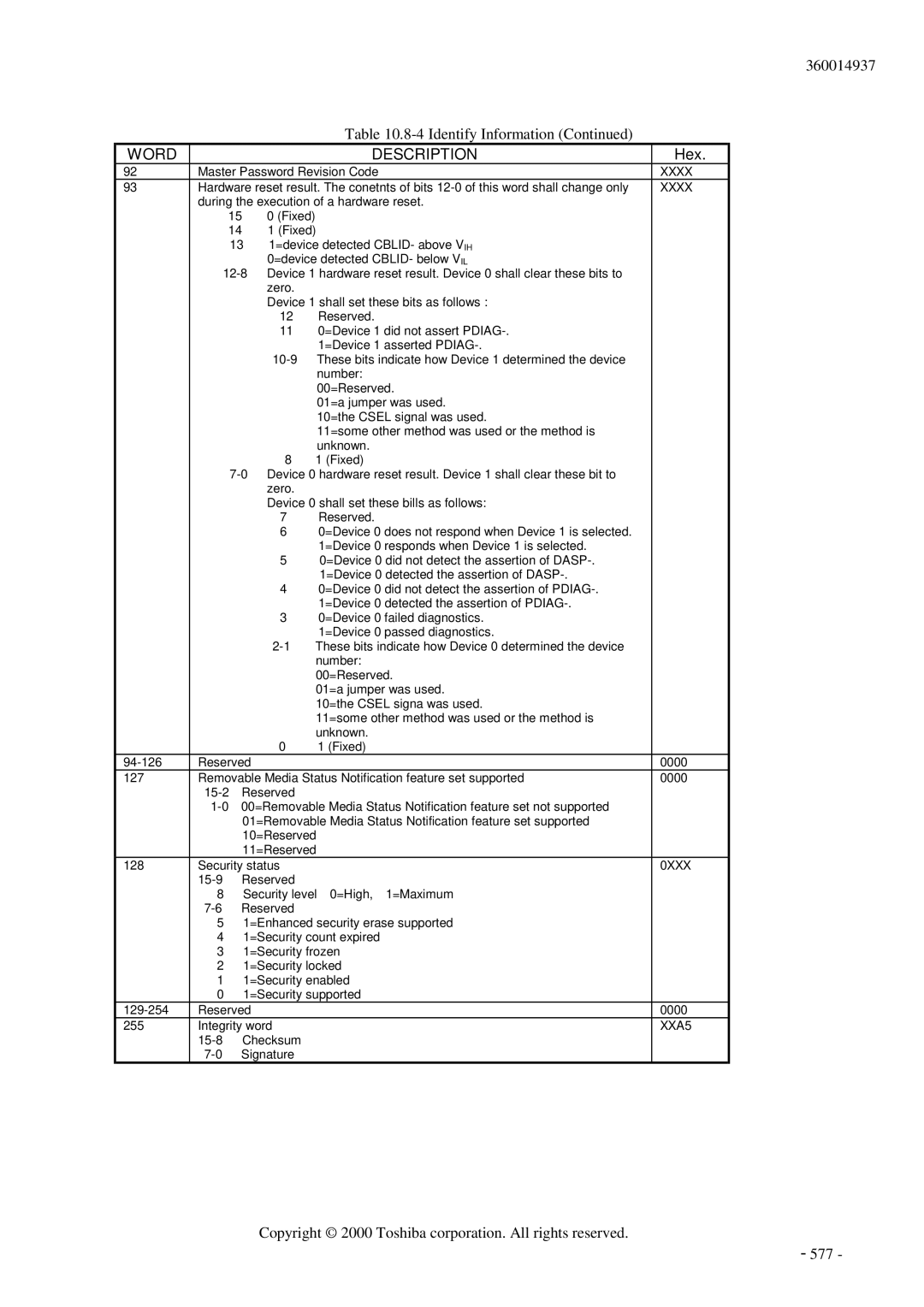 Toshiba MK6017MAP manual 360014937 4 Identify Information 