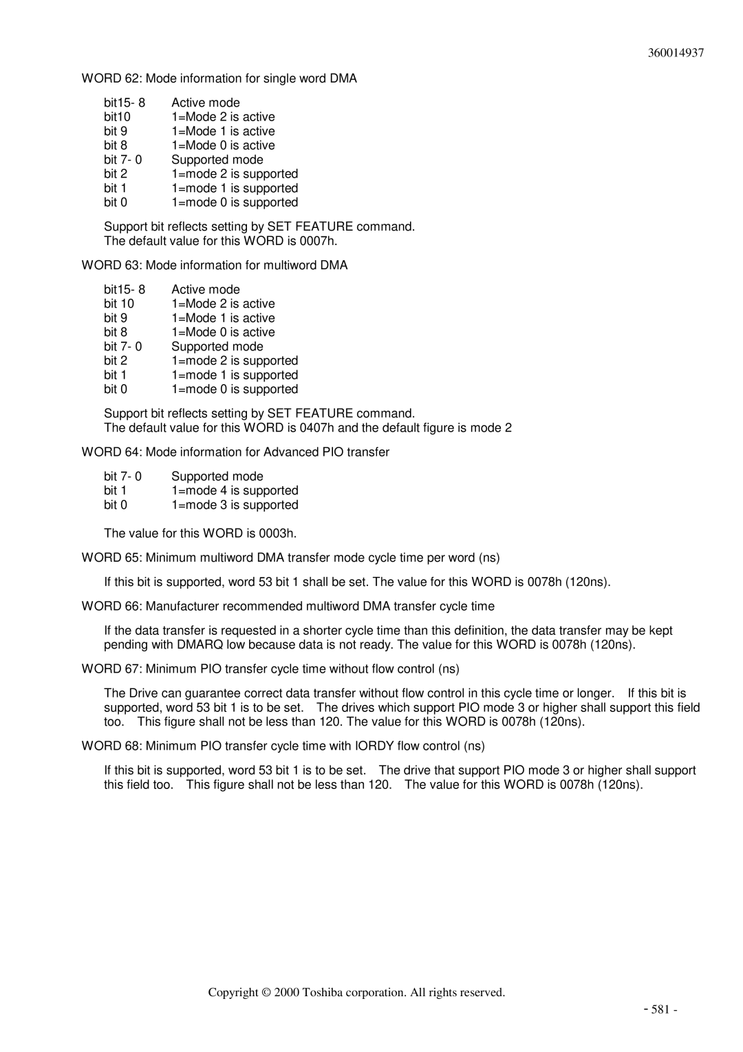 Toshiba MK6017MAP manual Copyright 2000 Toshiba corporation. All rights reserved 581 