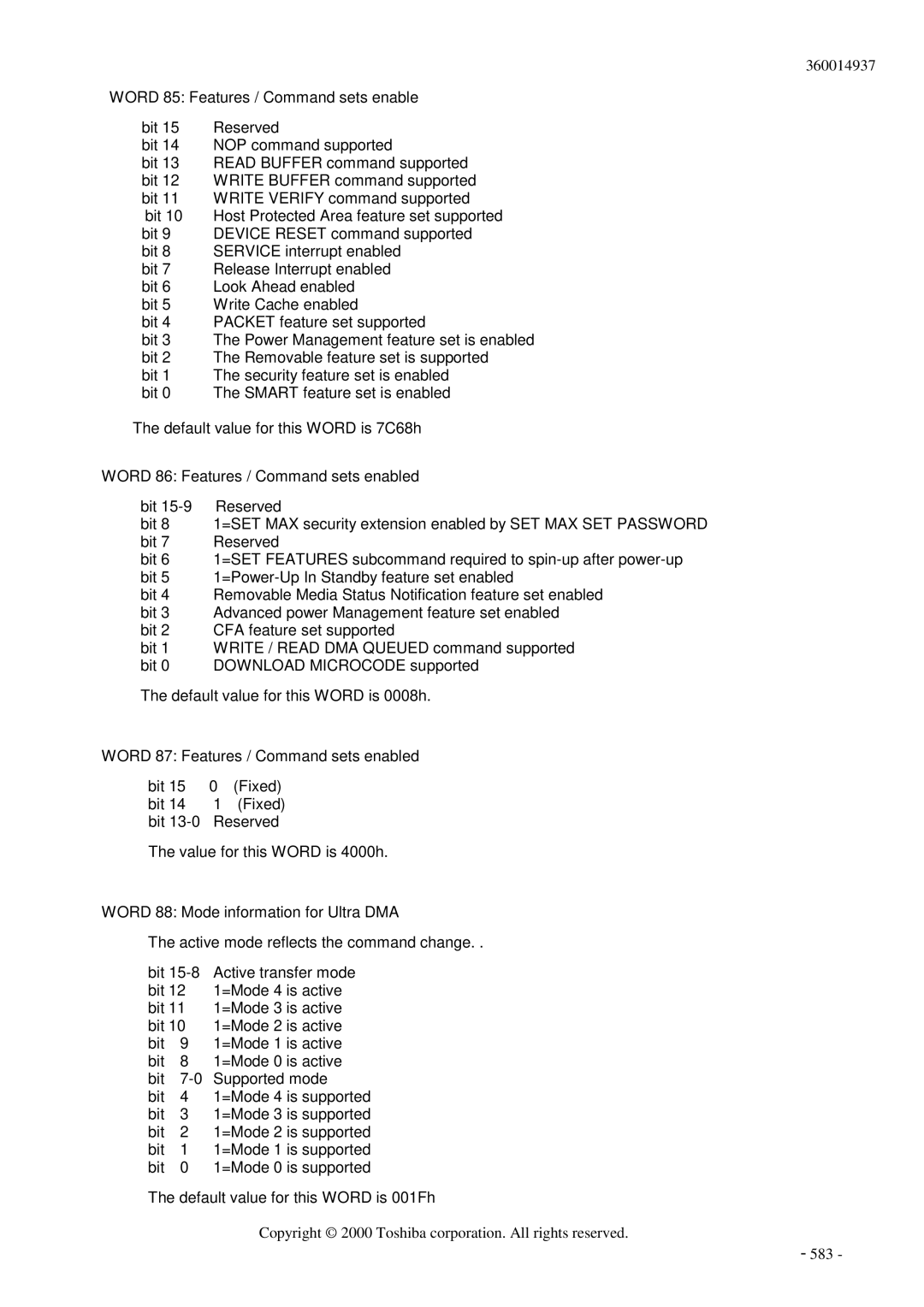 Toshiba MK6017MAP manual Copyright 2000 Toshiba corporation. All rights reserved 583 