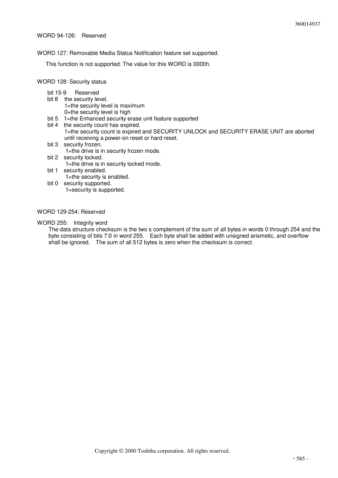 Toshiba MK6017MAP manual Copyright 2000 Toshiba corporation. All rights reserved 585 